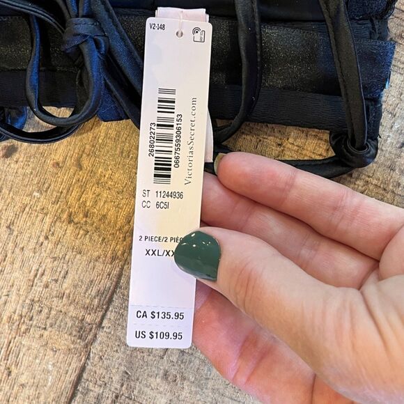 Victoria's Secret Black Sequin Crop Top Lace Up Back XXL 2XL NEW TOP ONLY - Picture 8 of 10